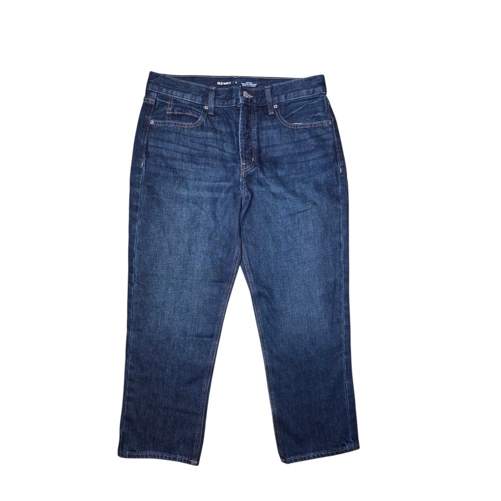 Old Navy‎ High-Rise Slouchy Straight Crop Dark Wash Button Fly Jeans 8 (31x24.5)